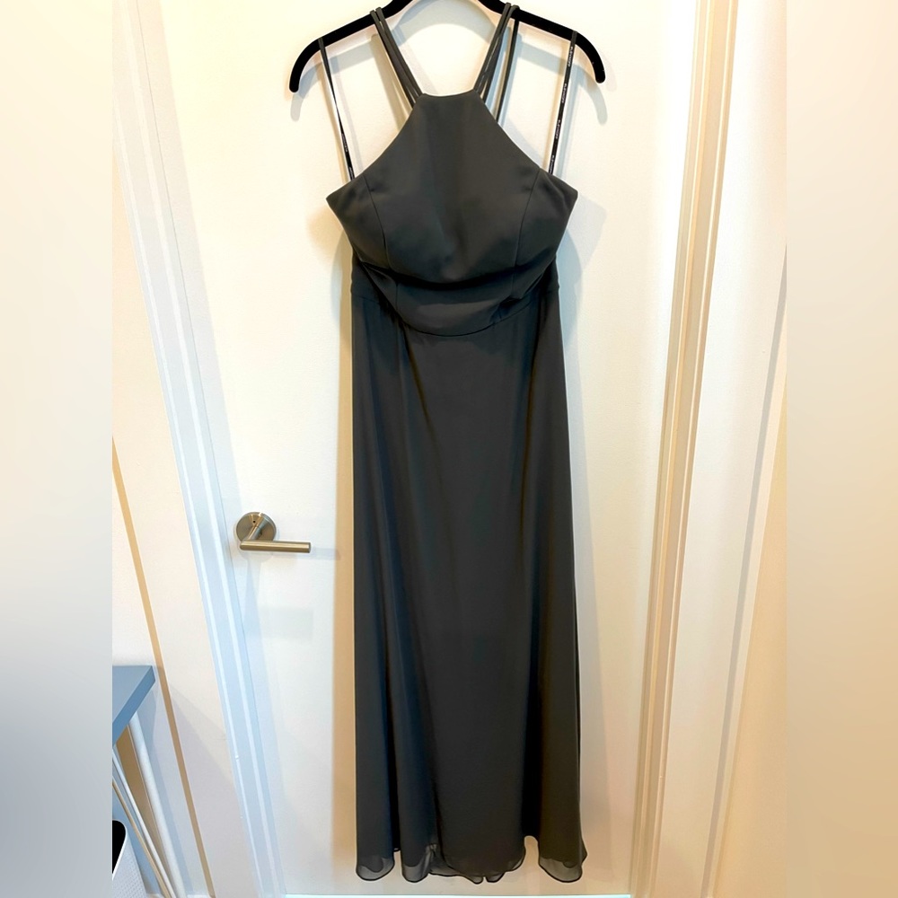 Levkoff bridesmaid / prom dress. Gray chiffon gown.